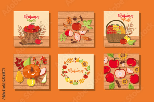 set of autumn posters with decoration