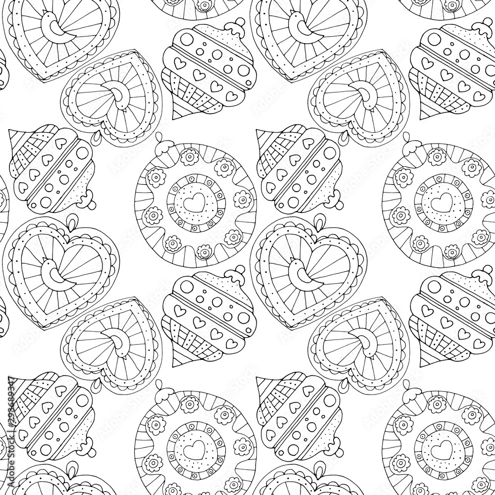 Christmas seamless pattern with balls isolated on white background. Holiday design for greeting textile, wrapping, wallpaper, prints, invitations.