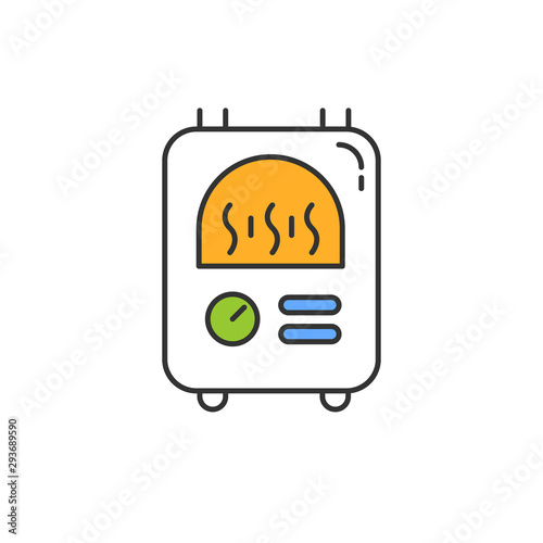 Central heat color icon. Fast cooking. Easy managing, temperature control. Mantelpiece, hearth isolated vector illustration. Use convenience, economy, delicious homemade food. Kitchen device