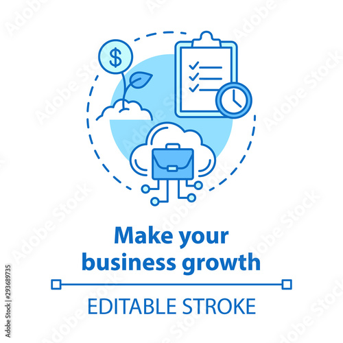 Make your business growth blue concept icon. Digital marketing idea thin line illustration. Company strategy, increase profit. Cloud technology. Vector isolated outline drawing. Editable stroke