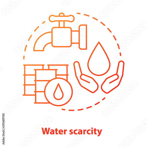 Water scarcity concept icon. Lack of clean drinking pure water idea thin line illustration in red. Resources management and rational consumption. River pollution. Vector isolated outline drawing