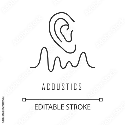 Acoustics linear icon. Sound transmission and hearing effect. Soundwave frequency, waveform generation. Thin line illustration. Contour symbol. Vector isolated outline drawing. Editable stroke