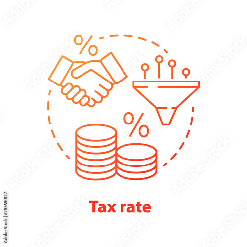 Tax rate red concept icon. Taxable earnings calculating idea thin line illustration. Pay revenue percent to government budget. Tax ratio, profit fee. Vector isolated outline drawing