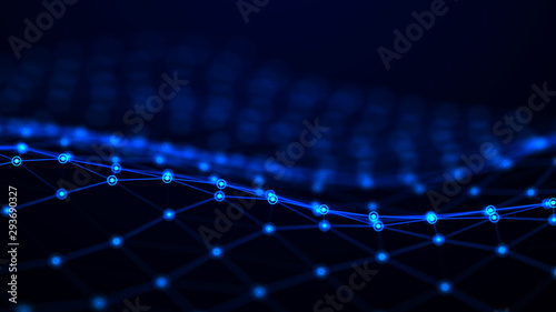 Data technology illustration. Big data digital code. Abstract connection of dots and lines on dark background. 3D