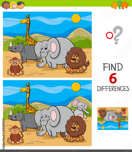 differences game with safari animal characters
