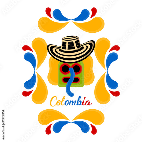 Marimonda mask with a sombrero vueltiao. Representative image of colombia - Vector