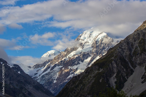 view of Mount Cook and surrounding mountains from Aoraki Mount Cook Village © Tomtsya