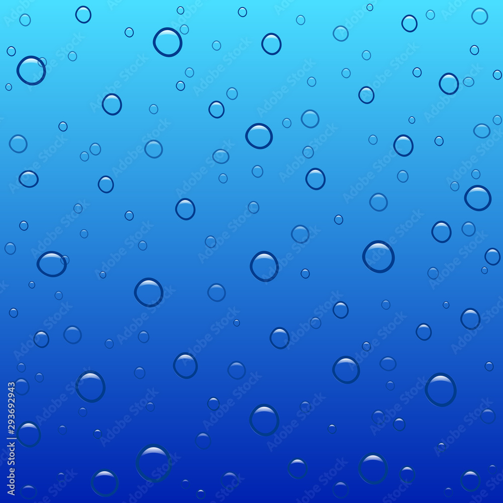 Air bubbles of different sizes in the water, the background of the water can be changed