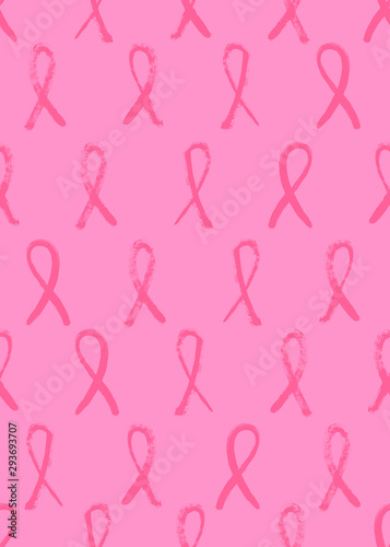 Breast Cancer awareness month. Breast Cancer awareness day. Seamless pattern with pink ribbon. Hand drawn seamless background