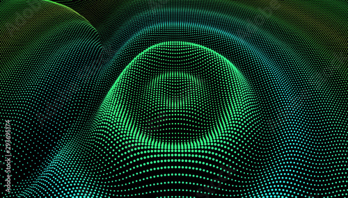 Particle 3D wavy ripple effect. Color Grid surface