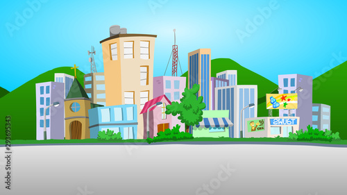 Ilustración de edificios en caricatura