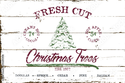 Vintage Christmas Sign Fresh Cut Tree with Shiplap Design