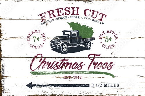Vintage Christmas Fresh Cut Tree Sign with Shiplap Design