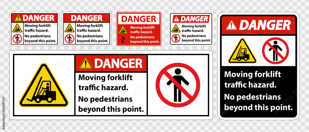 Moving forklift traffic hazard,No pedestrians beyond this point,Symbol Sign Isolate on transparent Background,Vector Illustration Moving forklift traffic hazard,No pedestrians beyond this point,Symbol Sign Isolate on transparent Background,Vector Illustration