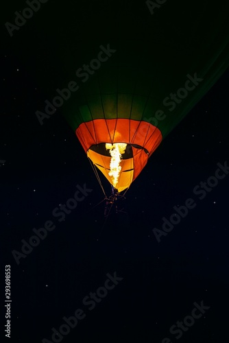 Romance of the flight . Aerostat at night . Night sky and young month . Flying ball in the air © yaalan