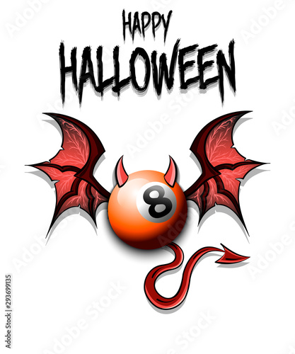 Billiard ball with horns, wings and devil tail