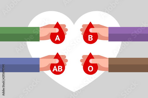 Four hands are holding red drops with letters inside