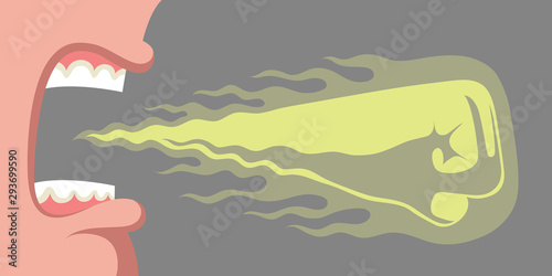 Screaming person having bad breath