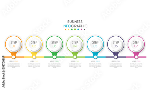 Business data visualization. Timeline infographic element with 7 options, steps, number vector template design