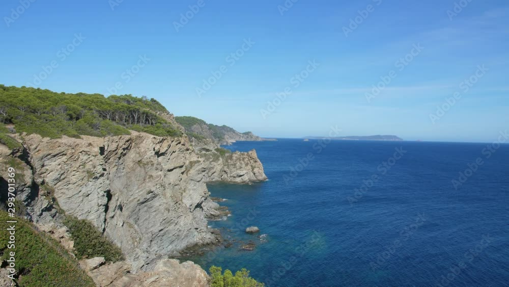 coast of mediterranean sea Porquerolles cliffs sunny day France