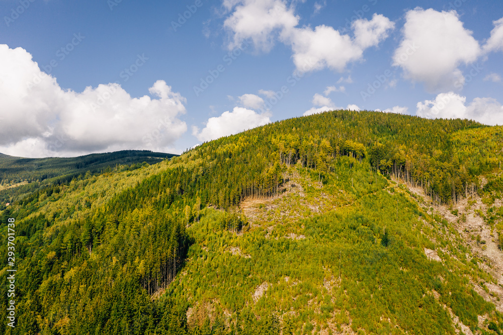 Fototapeta premium Aerial drone photography of giant mountains, Janskie laznie, Czech Republic.