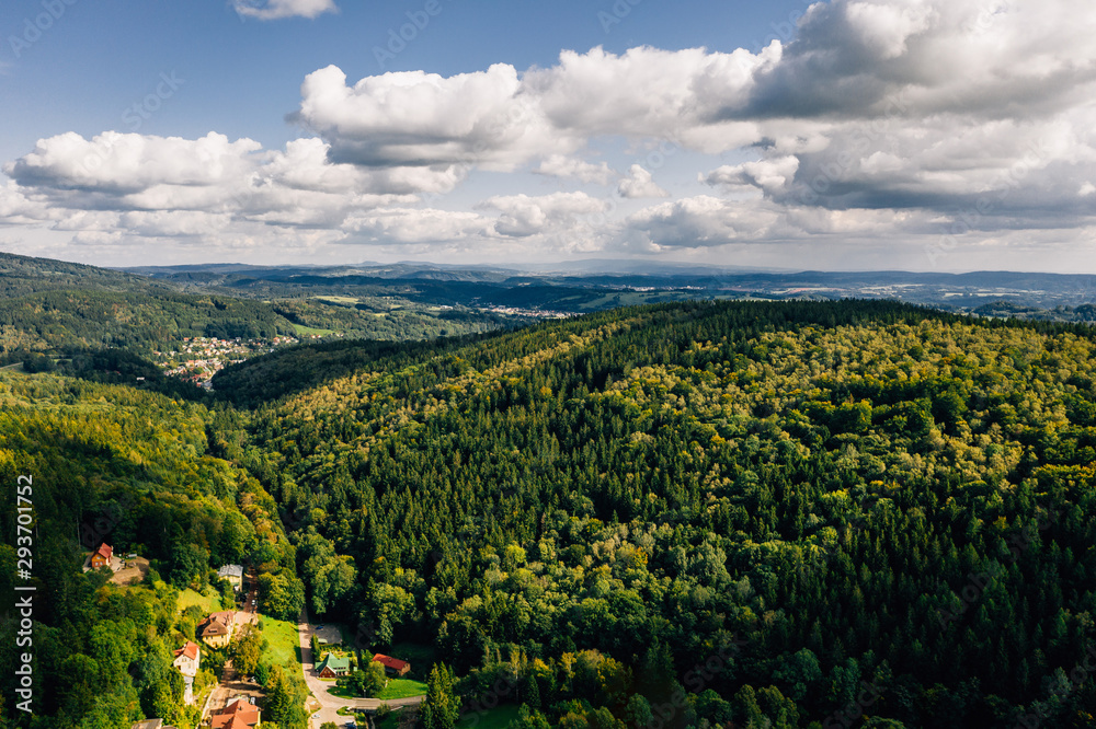 Aerial drone photography of giant mountains, Janskie laznie, Czech Republic.