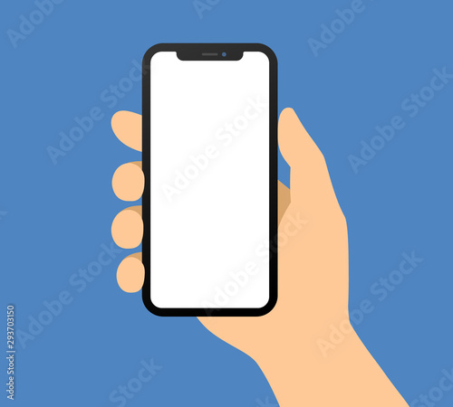 Human hand holding bezel-less smartphone / mobile cellular phone flat vector illustration photo