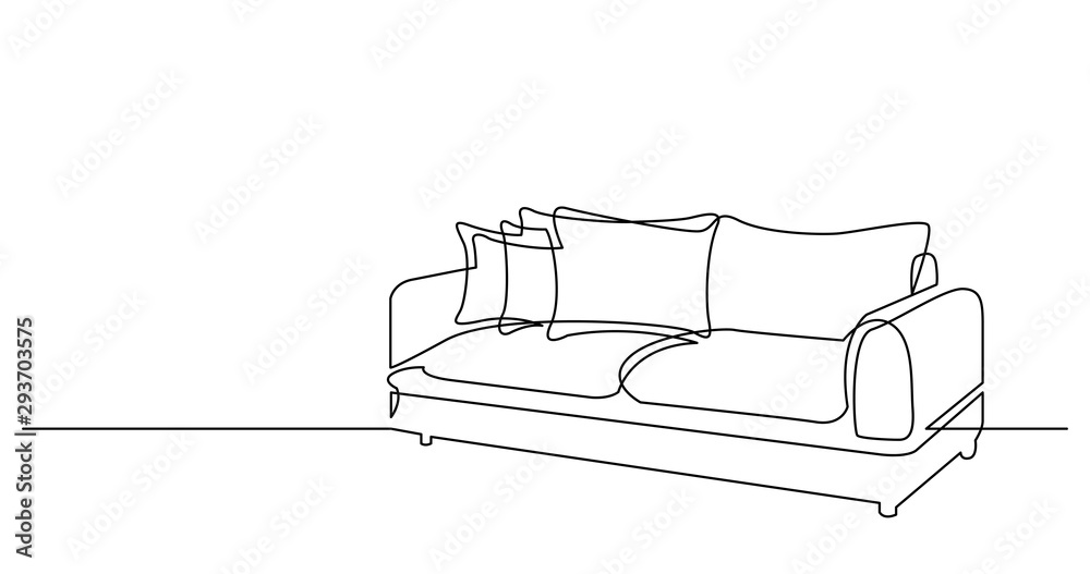 continuous line drawing of couch sofa with cushions vector de Stock | Adobe  Stock