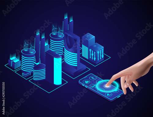Isometric city and capital Intelligent buildings. website template and landing page design. Vector illustration in 3d style.