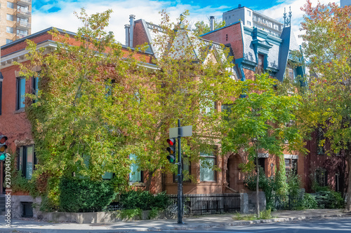 Montreal, typical victorian house with exterior staircase in the Plateau Mont-Royal district in autumn photo