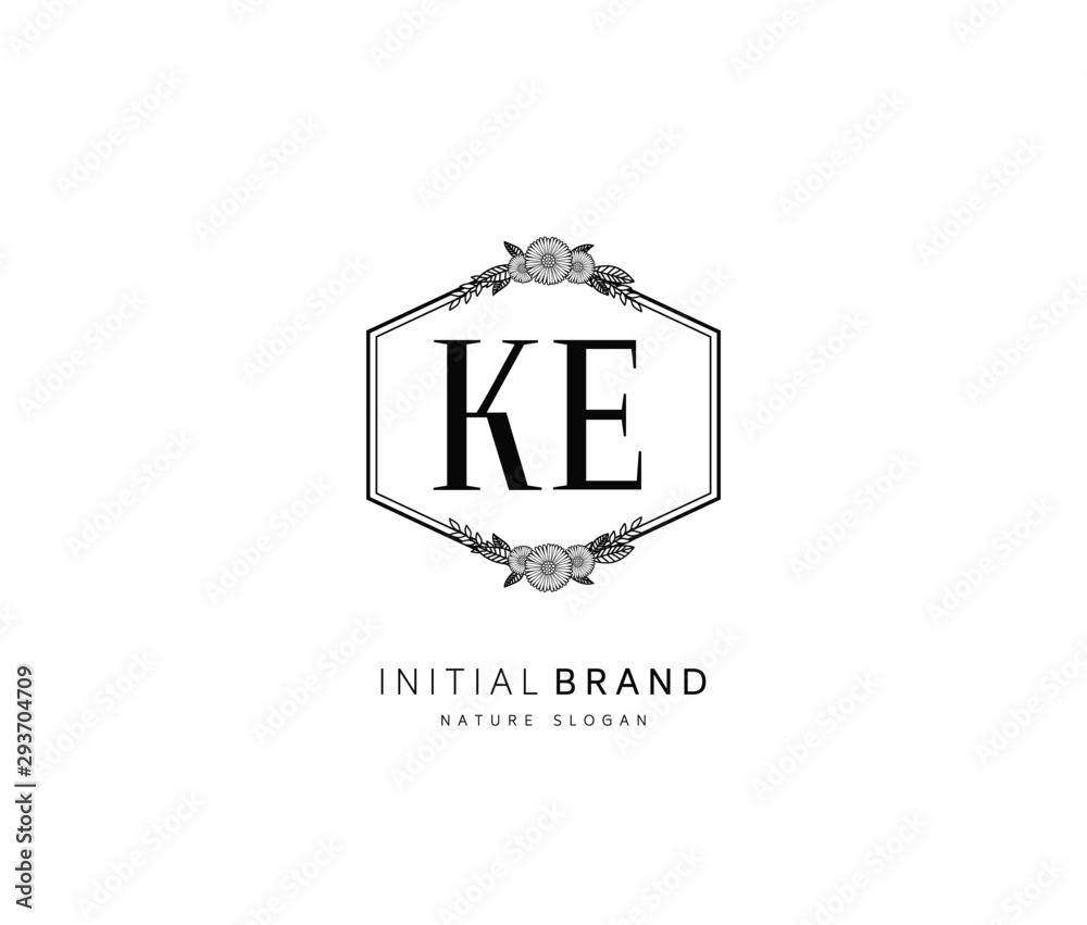 K E KE Beauty vector initial logo, handwriting logo of initial signature, wedding, fashion, jewerly, boutique, floral and botanical with creative template for any company or business.