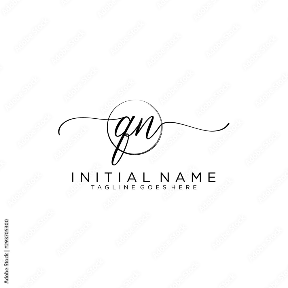 QN Initial handwriting logo with circle template vector.