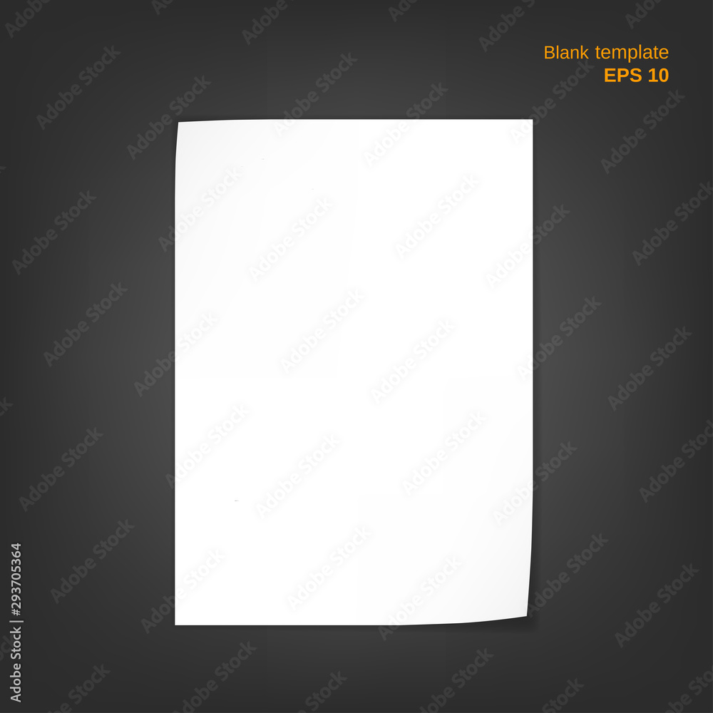 Vector illustration of paper sheet with two curved corners. Empty white a4 blank with shadows on grey background. It can be used as a mockup, templates, backgrounds for your own projects. Vector illustration of paper sheet with two curved corners. Empty white a4 blank with shadows on grey background. It can be used as a mockup, templates, backgrounds for your own projects.