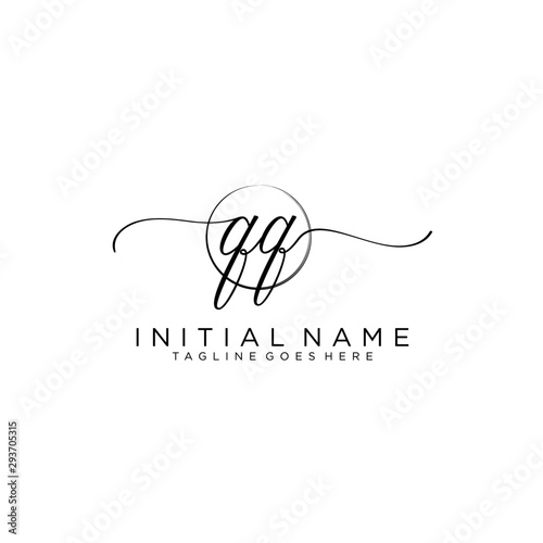 QQ Initial handwriting logo with circle template vector.