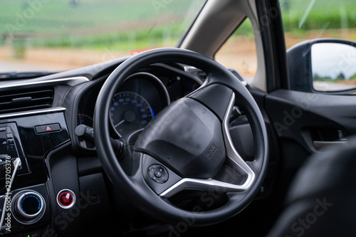 close up steering wheel in car © Sunanta