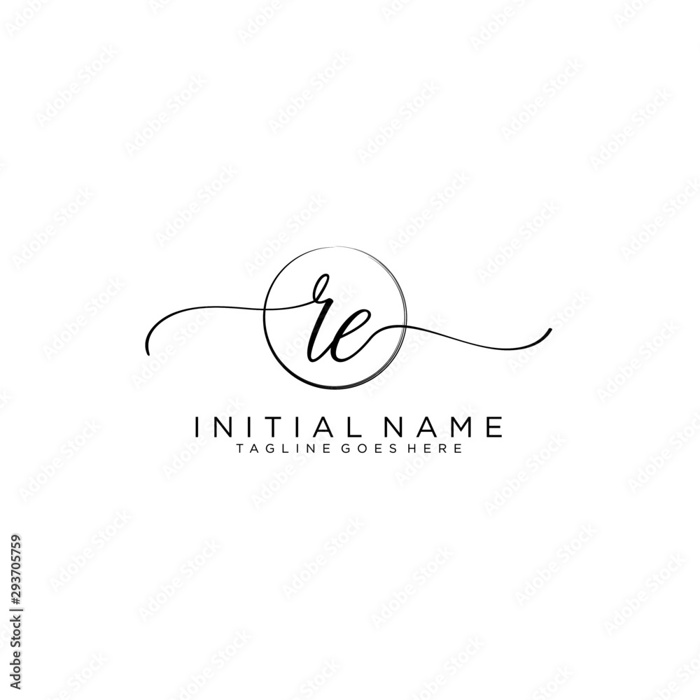 Obraz premium RE Initial handwriting logo with circle template vector.