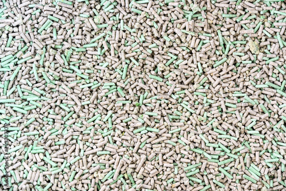 Tofu Cat Litter for use in areas for cats to pee and pellets There are many colours mixed together.