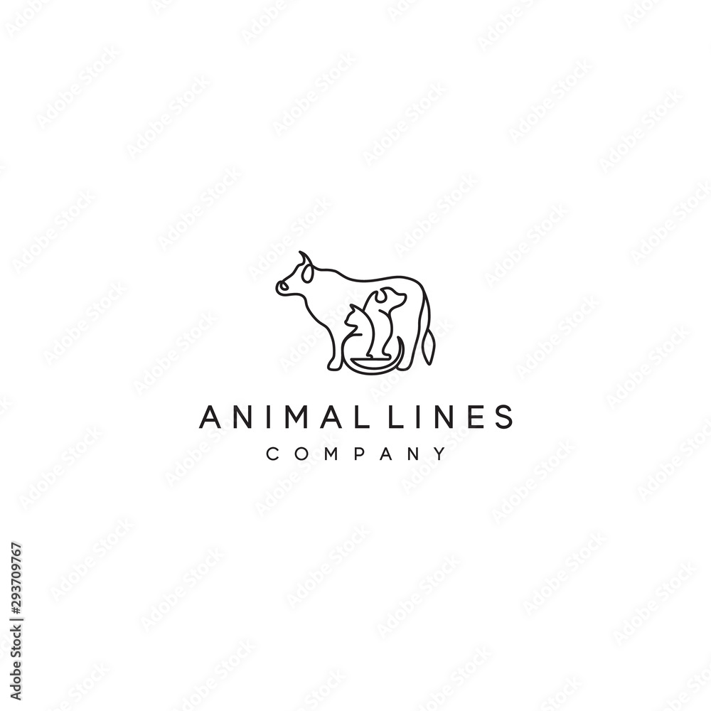 line-logo-with-cow-dog-and-cat-design-vector-template-stock-vector