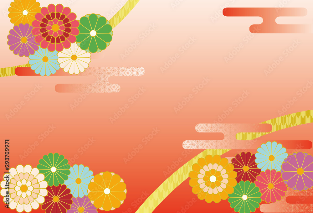 年賀状 年賀素材 花 菊 和柄 和風 赤 Stock Vector | Adobe Stock