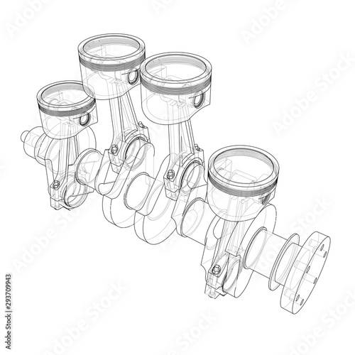 Engine pistons outline. Vector rendering of 3d