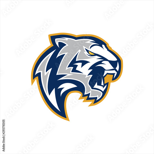 Photography tiger with sharp fang sports logo design, tiger esports logo design