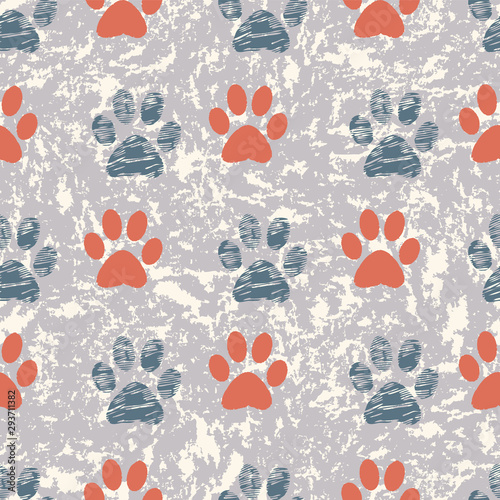 Seamless pattern with paw prints. Complex illustration print.