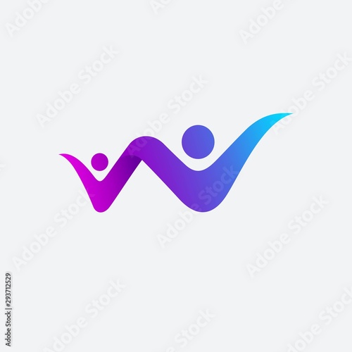 Letter w forming two connected people vector logo template
