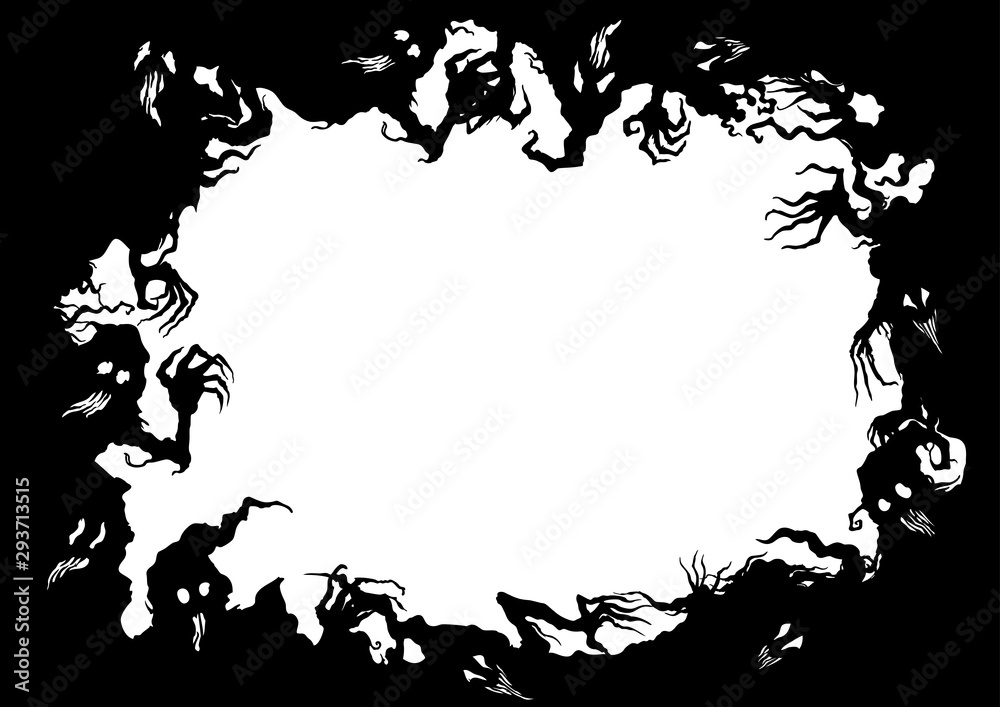 Halloween ghosts frame/ Illustration fantasy grotesque frame with ghost creatures