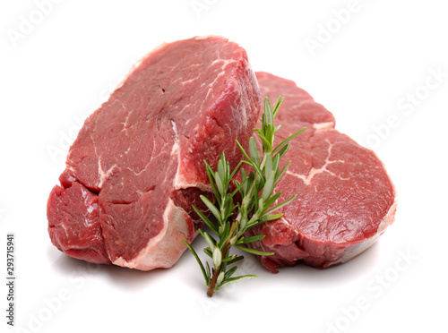 Raw Steaks on white background