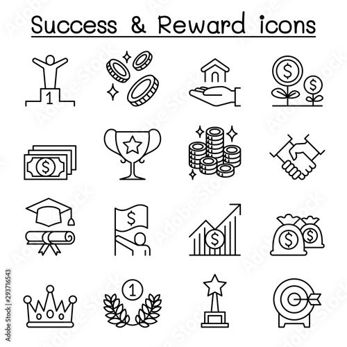 Fotografie Success , Reward , Bonus & achievement icon set in thin line style