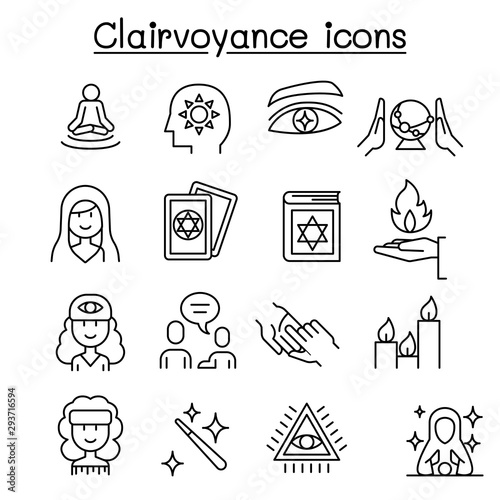 Clairvoyance, fortune teller icon set in thin line style