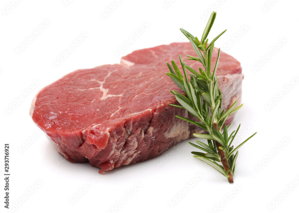 Raw Steaks on white background