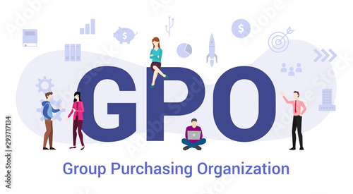 gpo group purchasing organization concept with big word or text and team people with modern flat style - vector