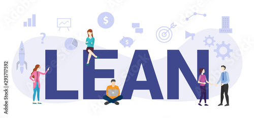 lean workflow management concept with big word or text and team people with modern flat style - vector photo